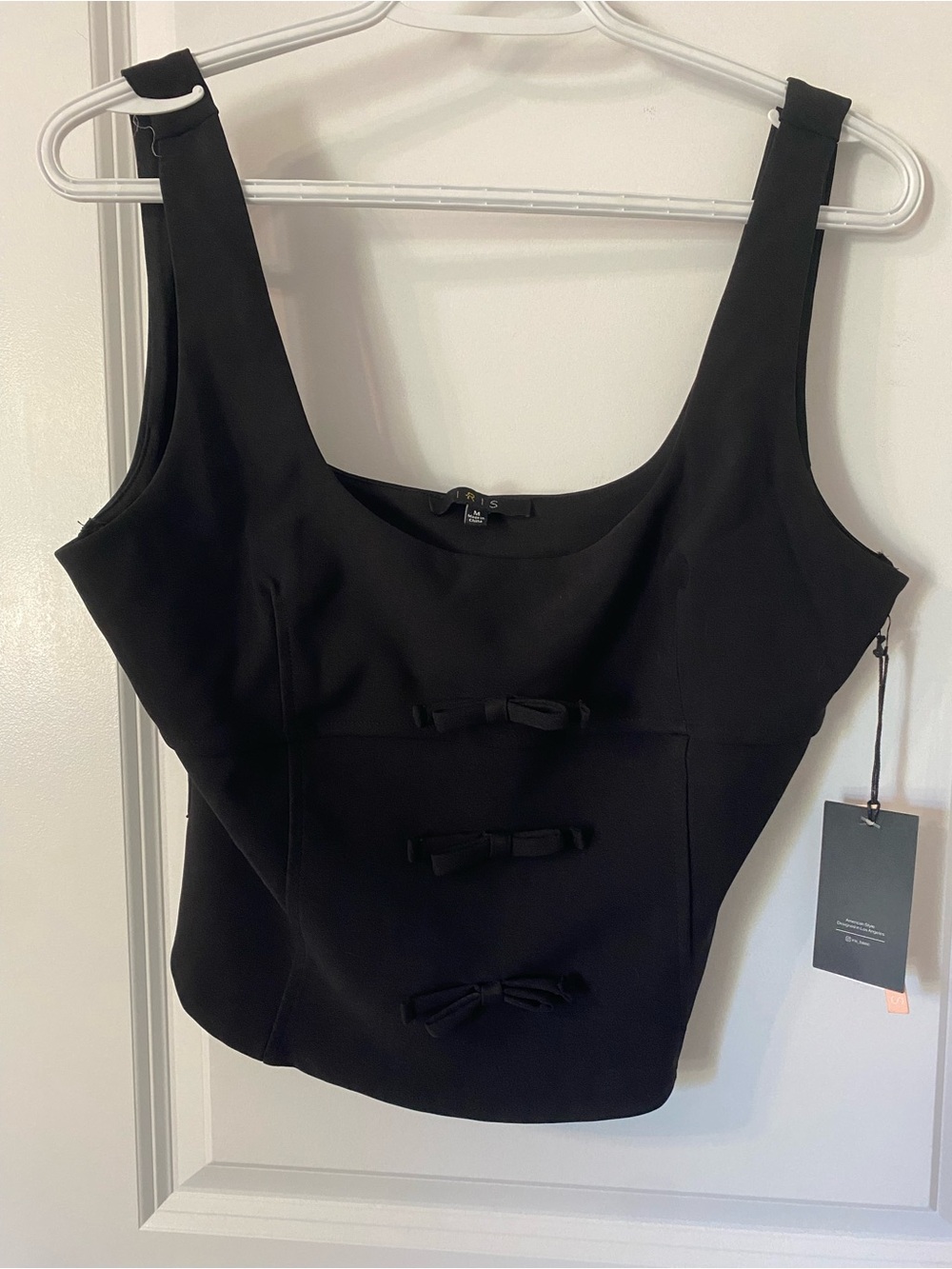 iris Black Sleeveless Scoop-Neck Camisole with Bow Accents